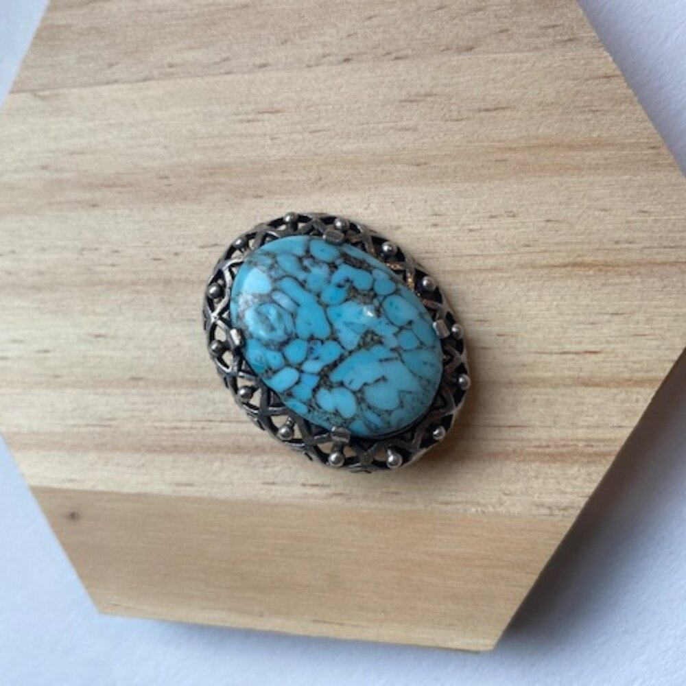 Vintage Turquoise And Pewter Brooch. By Miracle England